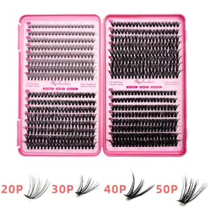 4 in 1 Eyelash Extensions Kit with Bond Seal Tweezers Brush for DIY Asian Doll Lash Clusters Professional Eye Makeup Tools for Women Girls Set Flawless Cosmetic Set