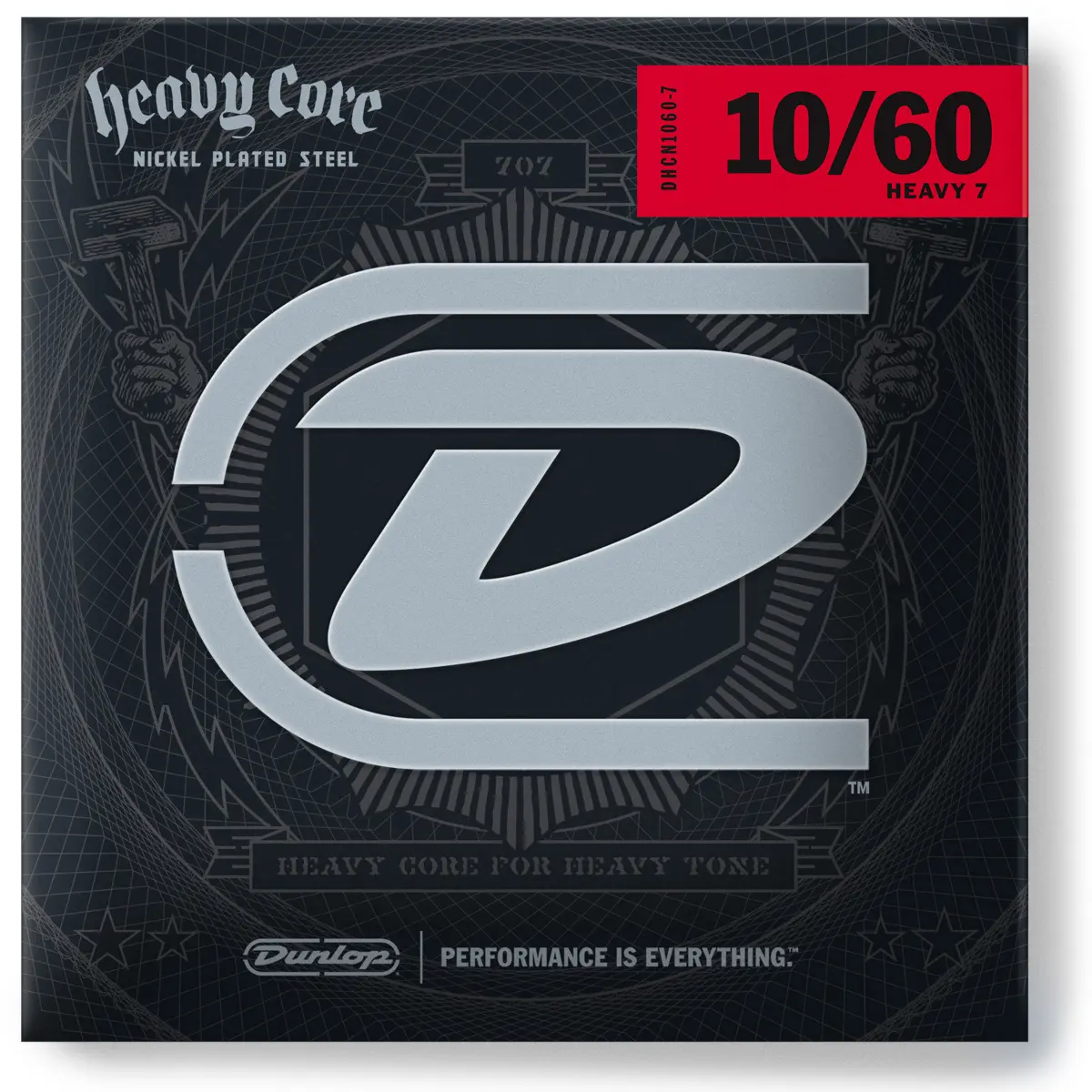 Dunlop Heavy Core Nickel Wound Electric Guitar Strings, Heavy, 10-60 Gauge, Set of 7 Strings