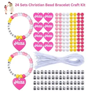 24 Sets Christian Bead Bracelet Craft Kit – DIY Religious Jewelry for Mom, Blessed Bracelets, Mother's Day Gifts, Kids VBS Sunday School Craft, Party Favors