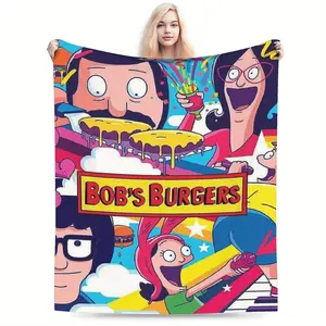 Cozy Bob's Burgers Cartoon Flannel Blanket – Soft, Colorful All-Season Throw with Vibrant Character Designs – Perfect for Home, Office, Sofa, or Travel Decor, Office Throw Blanket | Playful Design | Allseason Comfort 680