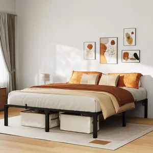 King Size Bed Frame 14 Inch – Sturdy Metal Platform Bed with No-Screw Assembly, Reinforced Steel Structure, Quiet and Stable Support, Large Underbed Storage, Perfect for Family or Shared Rooms