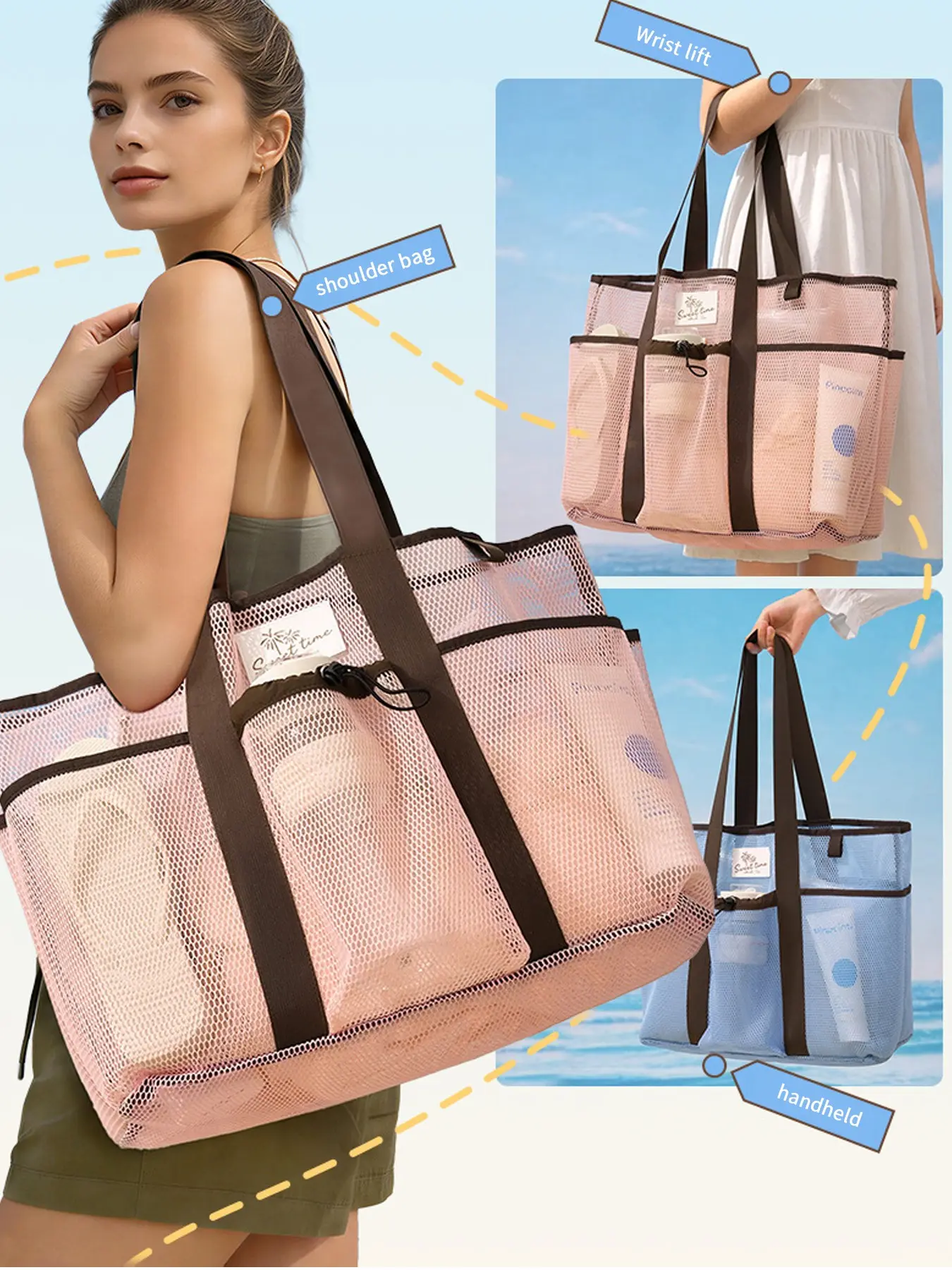 Fashionable Getaway Beach Bag, Large Capacity Swim Storage Shoulder Tote, Durable Beach Tote, Stylish Sandbag for Beach Activities, Perfect for Swimming Gear, Plain Tote Bag