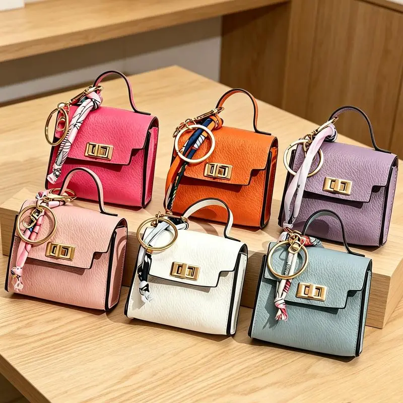 Mini Square Leather Bag Pendant Keychain - High-Quality, Colorful Strap, Cute Car & Bag Charm Fashion Accessory
