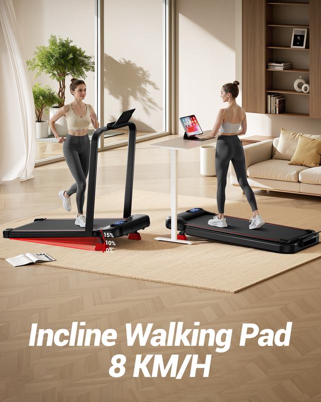 UMAY 16% Incline Treadmill for Home and Office, 4-in-1 Portable Foldable Under Desk Walking Pad,  2.5 HP Quiet with Diamond Pattern Belt