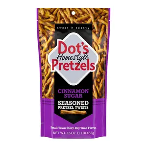 Dot's Cinnamon Sugar Seasoned Pretzel Twists Snack 16oz Resealable Bag Perfect for Snacking Occasions & Party Snacks