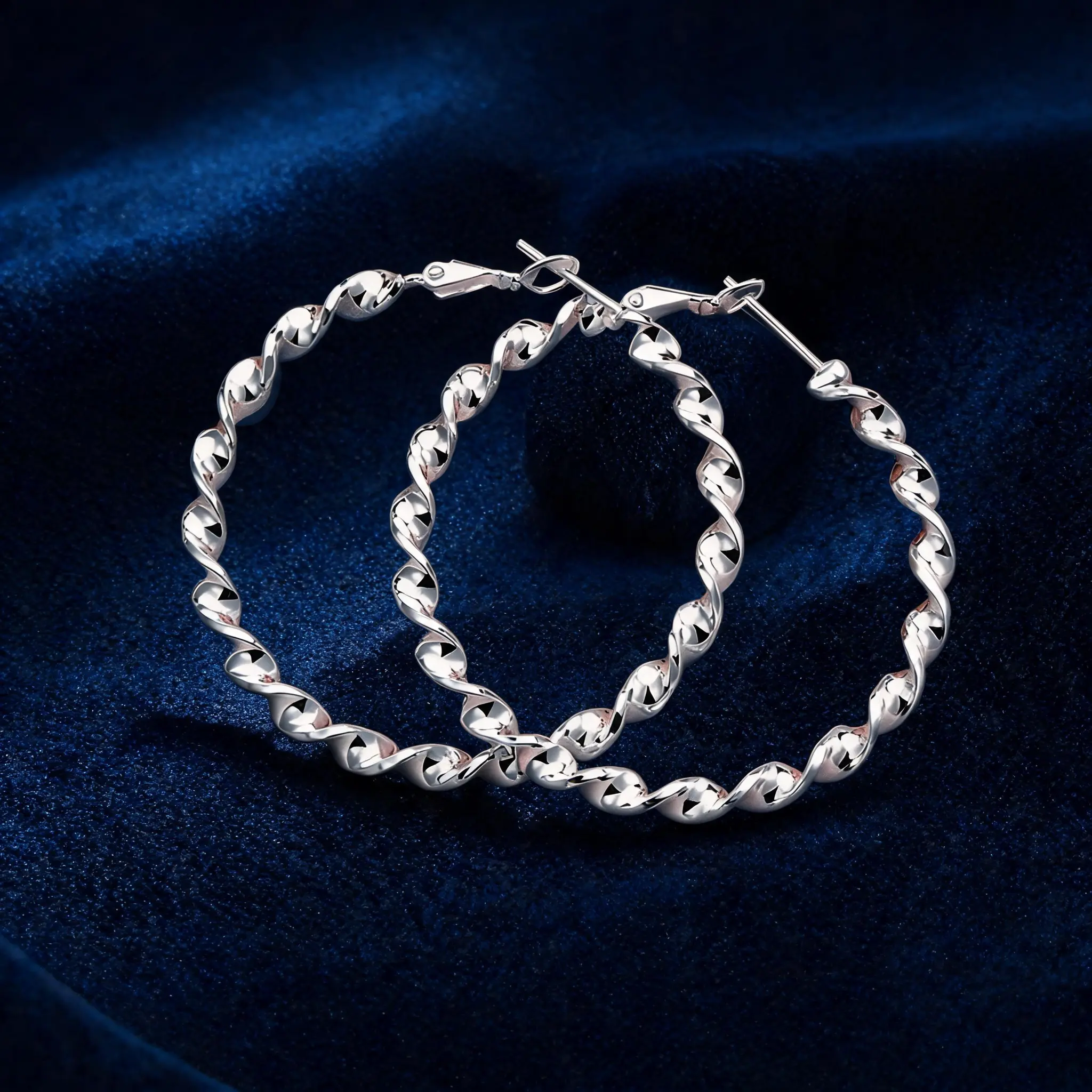 Women's 925 Silver Chunky Twisted Large Curly Circular Hoop Earrings - 50mm, Hypoallergenic, Nickel-Free, Lightweight, Pain-Free Click-Clasp, Female All-Seasons Everyday Sparkle Jewelry Gift for Mom (Valentine's Day, Birthday), Chunky Jewelry
