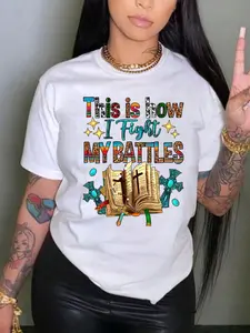 Slogan Graphic Tee Casual White Summer