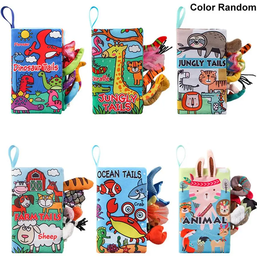 Baby Tail Cloth Book, 1 Count High Contrast Colorful Soft Touch Feel Cloth Crinkle Book, Early Learning Education Toys for 0-6 Months Boys Girls
