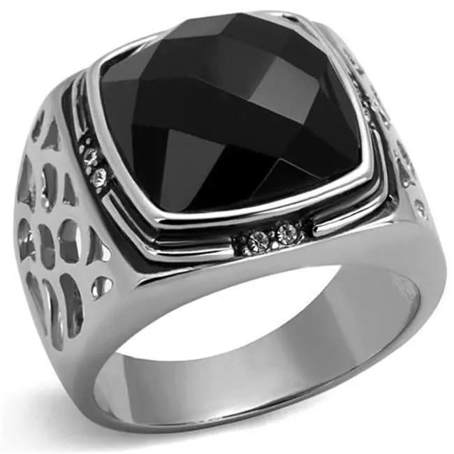 Alamode TK2514-11 Men High Polished Stainless Steel Ring with Synthetic in Jet - Size 11