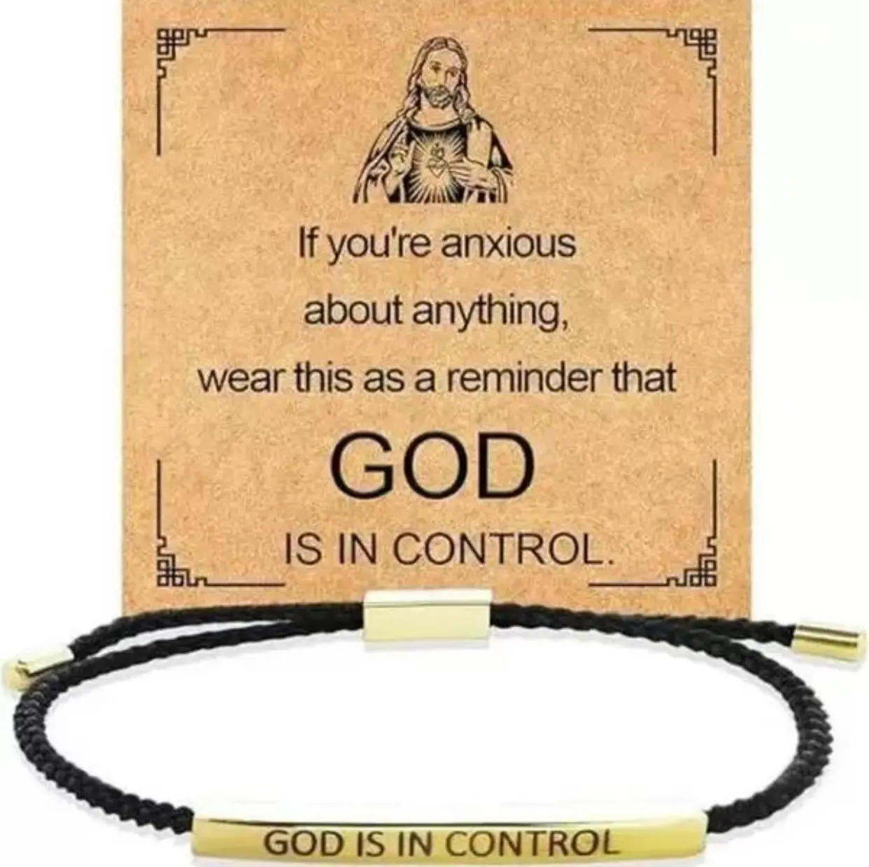 God Is In Control Inspirational Bracelets for Women Men Christian Faith Bracelets Handmade Letter Braided Bracelet Adjustable Stainless Steel Christmas Birthday Gifts Jewelry