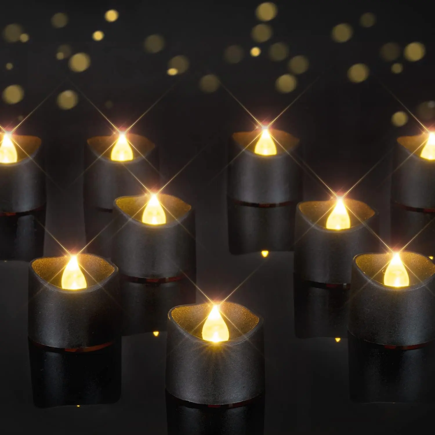 Black  Lights Candles  Operated, 200+Hour Flameless Flickering  Electric LED Colored Tealights Candles for Halloween, Theme Party, Wedding Table Decor, Holiday Decor, 24-Pack