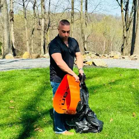 CanNHand Portable Garbage Can Home Care Supply with Trash Pack, Lightweight, Hands-Free Convenience, Durable Washable, Bright Orange Visibility for Leaf & Construction Use