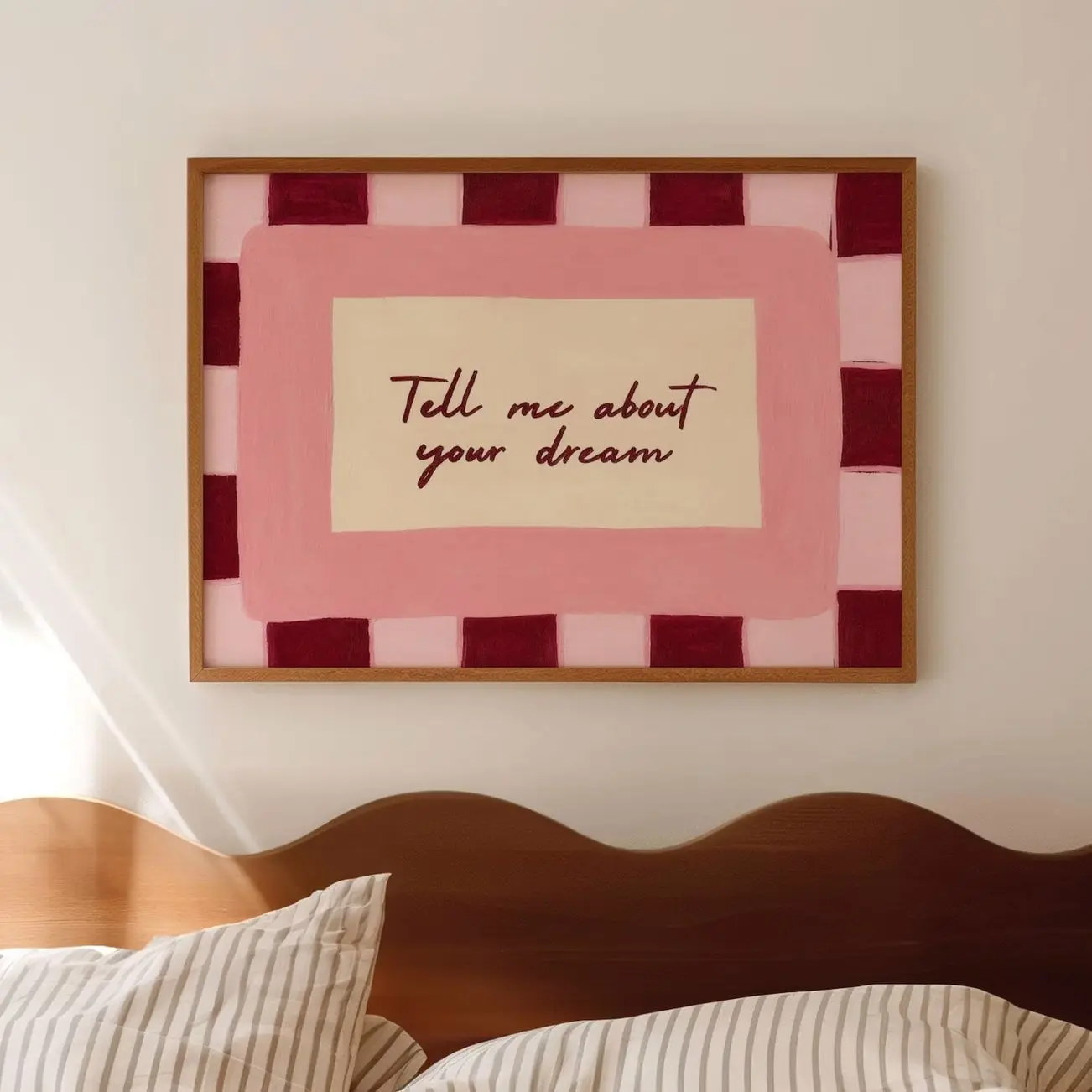 Tell Me About Your Dream Wall Art Pink Bedroom Typography Print Y