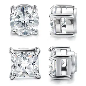 2 Pairs Stainless Steel Magnetic Stud Earrings for Men with Cubic Inlaid - Unisex Non Piercing Earrings