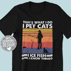 Funny Ice Fishing and Cat Lover T-Shirt | Amazing Gift for Ice Fisher and Cat Owners, Fishermen Outfit, Unisex