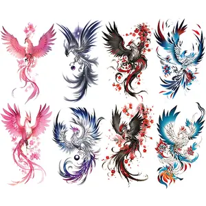 8 Pcs Colorful Phoenix Bird Arm Temporary Peel Off Tattoo Stickers, Waterproof Realistic Body Art Tattoos for Men and Women, Large Half-Arm Design
