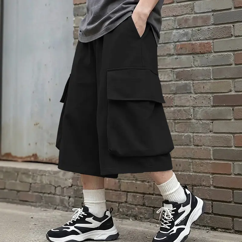 INCERUN Men's Oversized BF Gorpcore Cargo Jorts - Loose-Fitting, Soft Utility, Plain Streetwear Shorts for Skateboarding, Above The Knee, Cargo Style Men's Shorts, Classic Baggy Men's Shorts