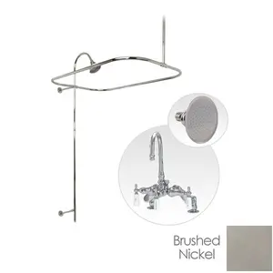 48 Inch Brushed Nickel Deck Mount Clawfoot Tub Shower Enclosure with Gooseneck Faucet and Watering Can Shower Head