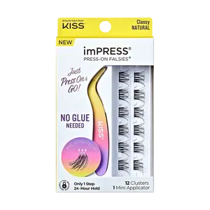 Impress Falsies Pre-Glued False Eyelashes Minipack - Classy | 12 Lash Clusters, With Mini Applicator, 10mm-12mm