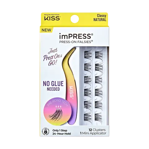 Impress Falsies Pre-Glued False Eyelashes Minipack - Classy | 12 Lash Clusters, With Mini Applicator, 10mm-12mm