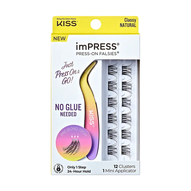 Impress Falsies Pre-Glued False Eyelashes Minipack - Classy | 12 Lash Clusters, With Mini Applicator, 10mm-12mm