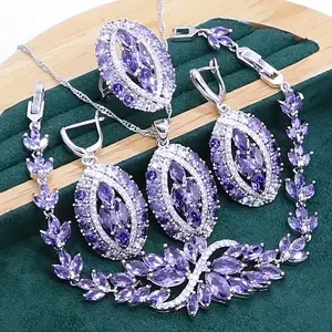5pcs Luxury Purple Cubic Zirconia For Women Jewelry Set - Earrings Bracelet Ring  Necklace Pendant Sets Wedding Party Ideal Choice For Gifts High End Jewelry Box Packaging