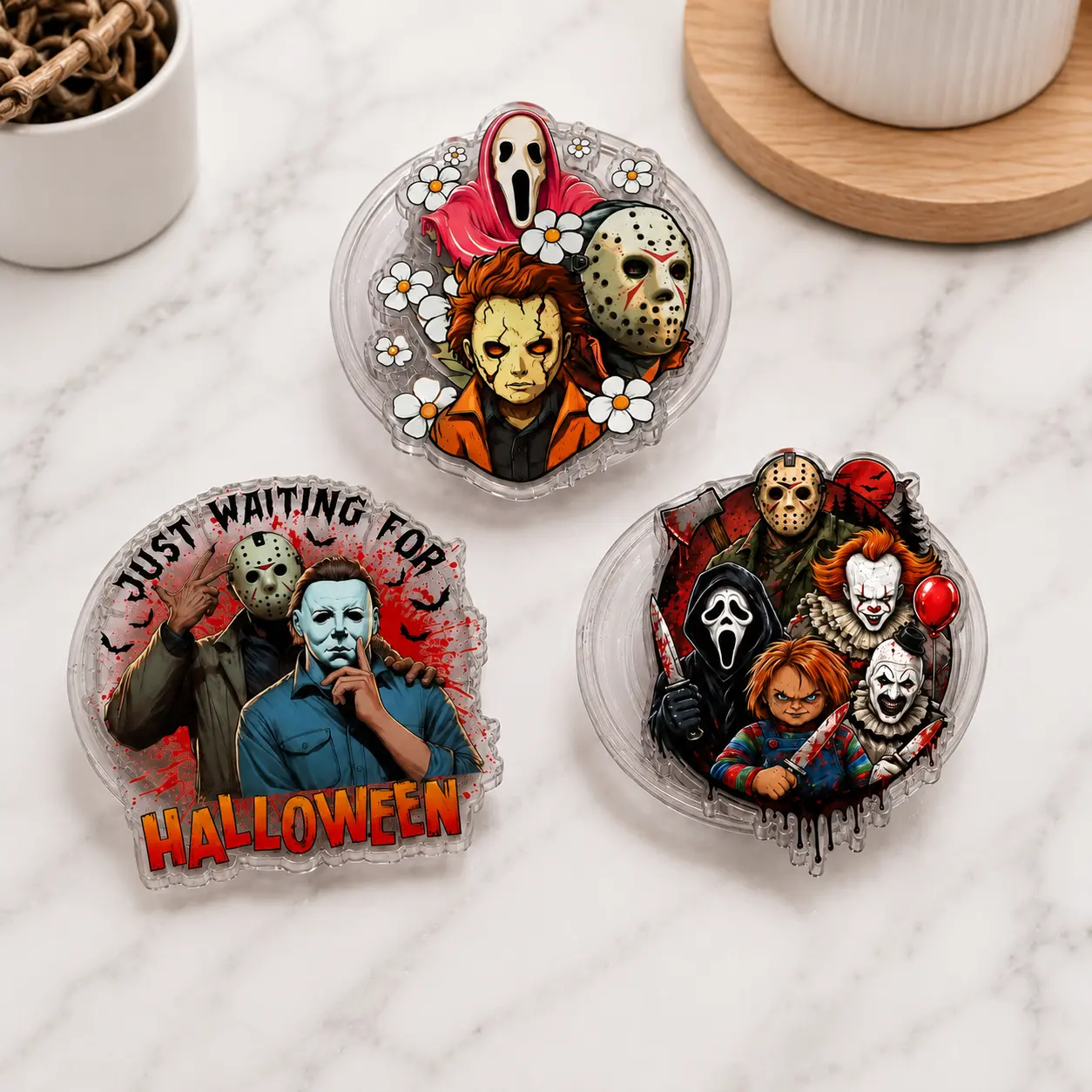 Friday 13th Horror Phone Grip, Movie Inspired Acrylic Phone Holder, Halloween Spooky Accessory, Horror Fan Phone Grip