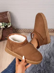 Women's Warm Fluffy Snow Boots, Comfortable Fleece Lined Ankle Booties, Casual Winter Shoes for Cold Weather, Easy Slip-On Design