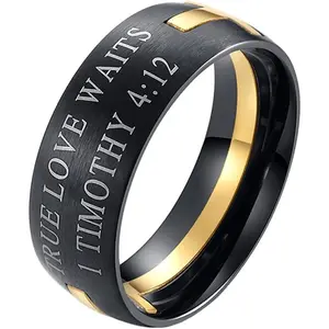 Men's Stainless Steel 8MM  Verse Christian Purity  Ring Band 1 Timothy 4:12
