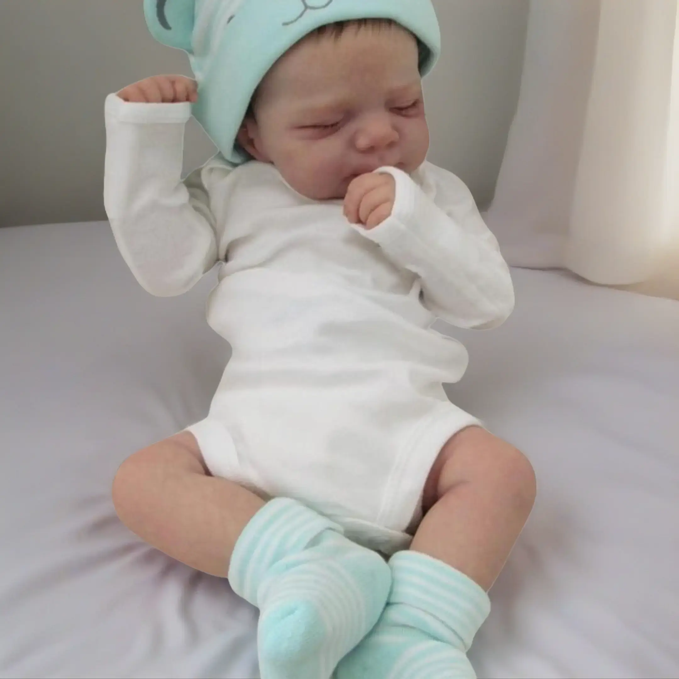 TopLink 48cm 19inch Soft Vinyl Reborn Baby Girl Doll with 3D-Paint Skin & Visible Veins Realistic Sleeping Newborn Bathe Toy for Children Birthday Gift Reborndoll Soft Cuddly Gift Doll Accessories, Reborn Doll