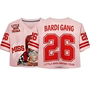 Pink Red Bardi Gang Football Jersey Croptop, Miss Drama Tour 2026 Crop Top Jersey, Bardi Gang Shirt, Little Miss Drama Jersey