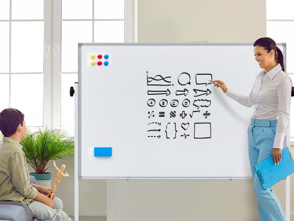 Rolling Whiteboard Double Sided , Magnetic White Board Dry Erase 46"x32" on Wheels, Dry Erase Board with Stand for School, Office and Home, Silver Aluminium Frame