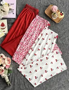 3pcs Set  Floral & Cherry Blossom Print Pajama Bottoms for Women -  in Floral & Cherry Colors - Ideal for Loungewear and Nightwear