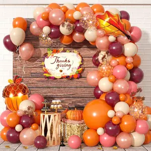 Fall Balloon Arch Kit - Orange, Burgundy, Dusty Pink, Nude Balloon Garland With Maple Acorn Foil Balloons For Thanksgiving, Autumn Birthday, Bridal Shower Party Decorations