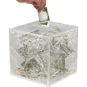 Fashion Money Saving Challenge Box for Mean Girls Decorations, 1 Count Saving Money Challenge Acrylic Piggy Bank, Cash Coin Jar, Cube Design Money Storage Box, Money Saving Box for Kids & Adults, Summer Home Decor