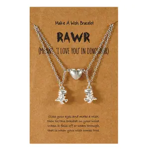 Best Friend Necklaces Set for 2 Friendship Split Heart Dinosaur Pendant