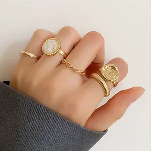 Chunky Gold Cuban Signet Rings - Mix and Match Statement Stacking Ring Set