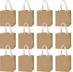 Mini Burlap Tote Bags with Handles, Small Jute Gift Bags for Wedding Favors, Beach, DIY Crafts, Party Gifts, Reusable Blank Canvas Bags