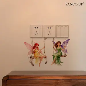 (15*20cm) butterfly fairy swing 2D flat wall sticker, switch sticker, home decoration self-adhesive wall sticker, Adhesive Stickers, M20706-NC