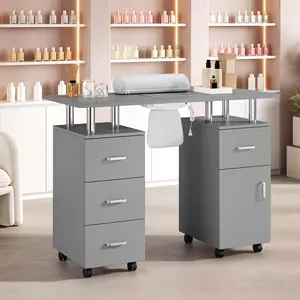 GAOMON Nail Tech Table with Dust Collector, Storage Drawers, Hand Rest, Locking Wheels, Portable Manicure Table Manicure Station for Makeup Beauty Salon & Spa Workstation