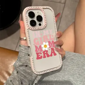 Double-side luxury rhinestone decor phone case for iPhone 17 17air 17pro 17promax 16 15 14 13 12 11 plus pro Max shockproof anti-fall full protective phone casing with GIRL MOM ERA