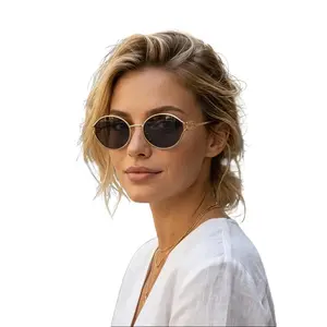 Vintage Small Oval Sunglasses for Women Men Trendy Gold Frame Round Sunnies Premium Materials Comfortable Retro Style