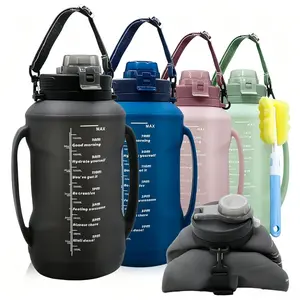 Mumutan 64oz BPA-Free Silicone Collapsible Water Bottle with Time Marker, Handle, Straw, Leakproof Large-Capacity Portable Design for Gym, Hiking