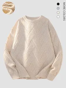 Men's Basic Fall Winter Round Neck Long Sleeve Thick Knitwear Sweater, Casual Plain Pattern, Fitted Style, Ideal for Daily Commute & Outdoor Activities