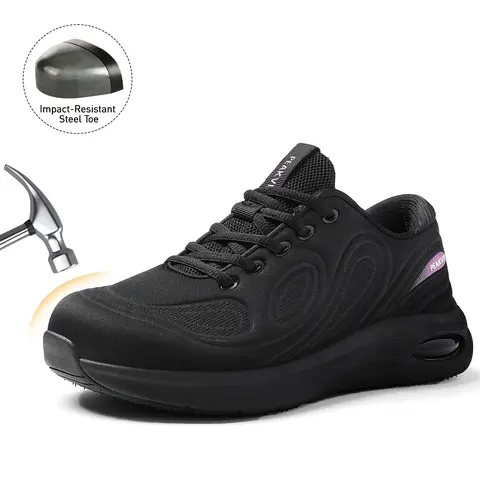 Women’s Wide Toe Steel Toe Work Protective Shoes - Closed, Lightweight, Slip-Resistant, Water-Resistant, Cushion Walking Safety Footwear Sneakers