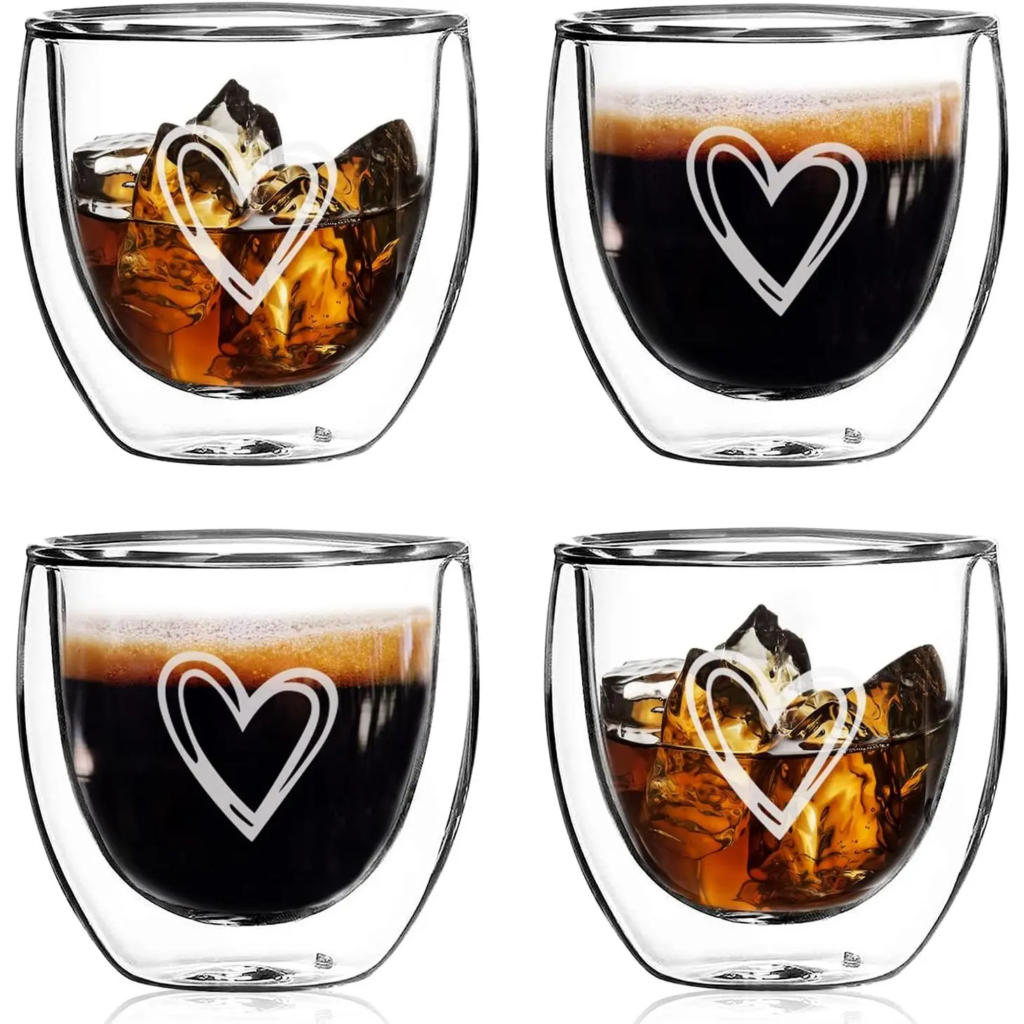 Espresso 2.7 OZ Set of 4 Double Walled Glass Espresso Cups, Italian Style Clear Doppio for Espresso Lovers, Small Double Wall Accessories