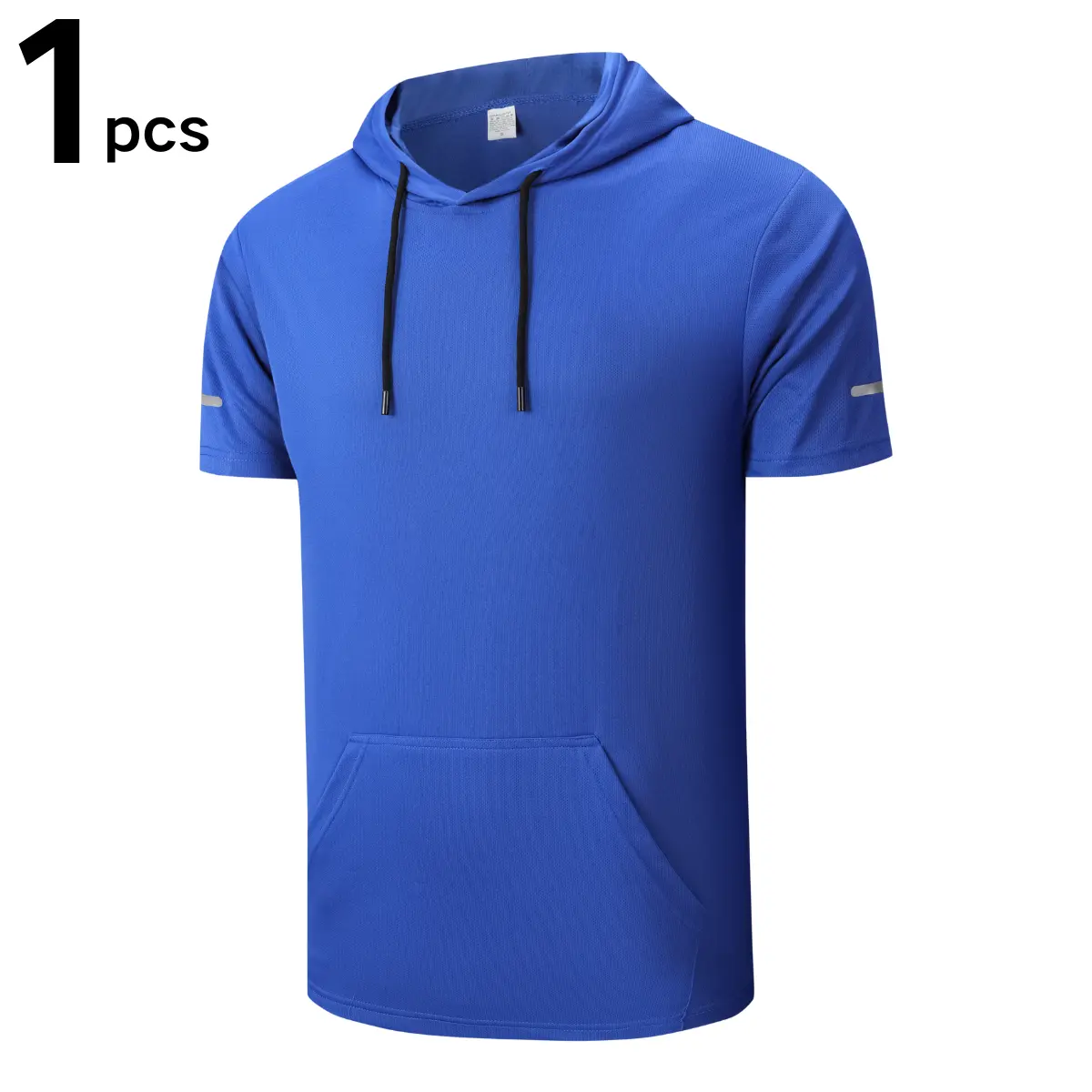 Men's Solid Color Short-Sleeve Sporty T-Shirt Hoodies - Elastic Drawstring, Breathable Mesh, Kangaroo Pocket, Reflective Strips - Men&rsquo;s Clothes for Summer Sports, Commuting, Sporty T-Shirts