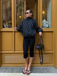2026 Spring Casual Versatile Stand Collar Long Sleeve Polka Dot Coat, Stylish Outerwear for Everyday Wear, Perfect for Layering