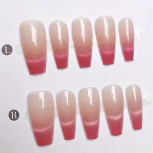 S029 10-Piece Handmade Nail Tips, Rose Gradient Ice Nude Color, Light Therapy Removable Manicure, Brightening Effect