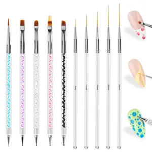 10PCS Nail Art Brushes & Dotting Tools Set – Liner, French Tip, Gel & Builder Brushes for Nail Art Design, Manicure Tools for Salon or Home DIY
